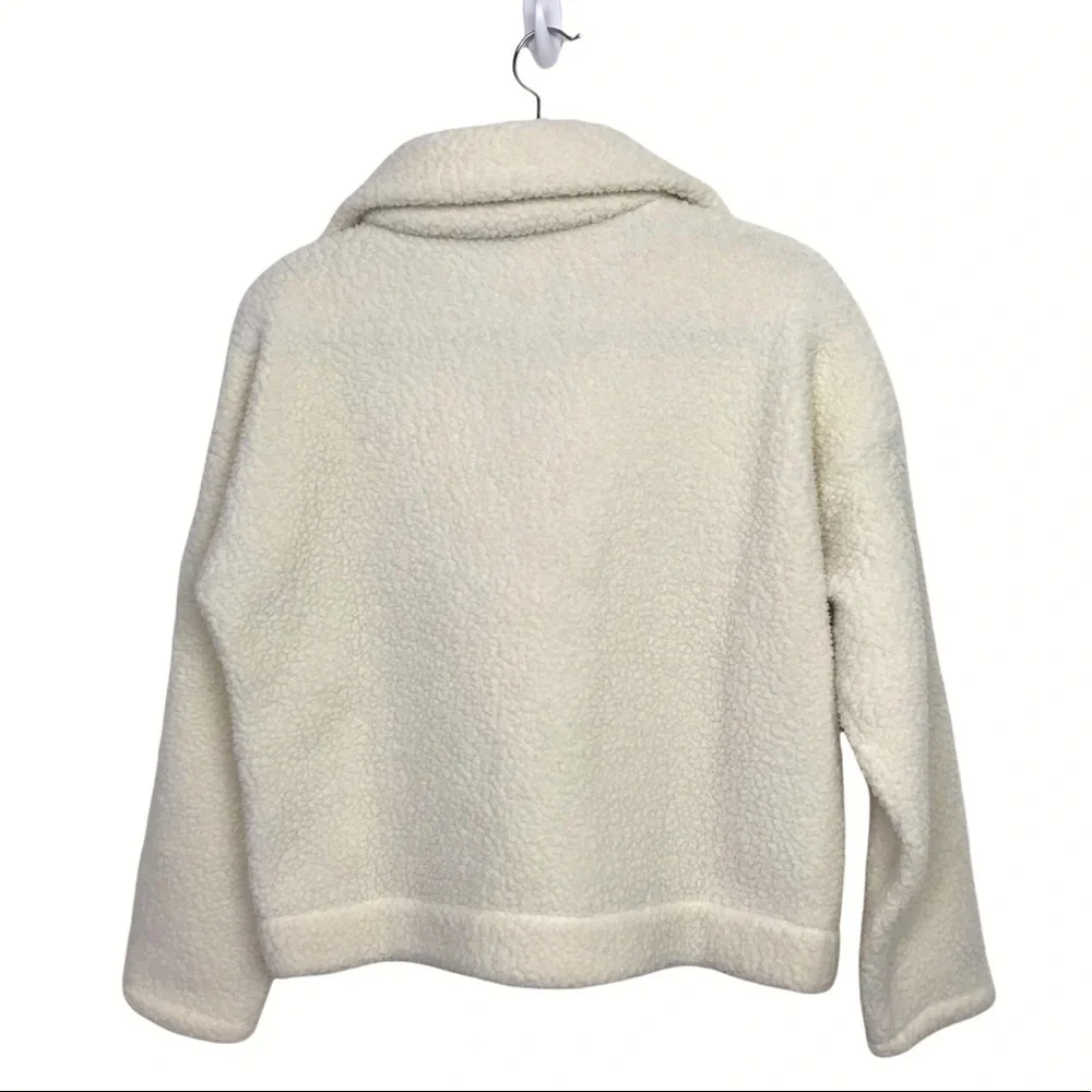 J Crew Ivory Crop Half Zip Polartec Fleece Pullover Sweater